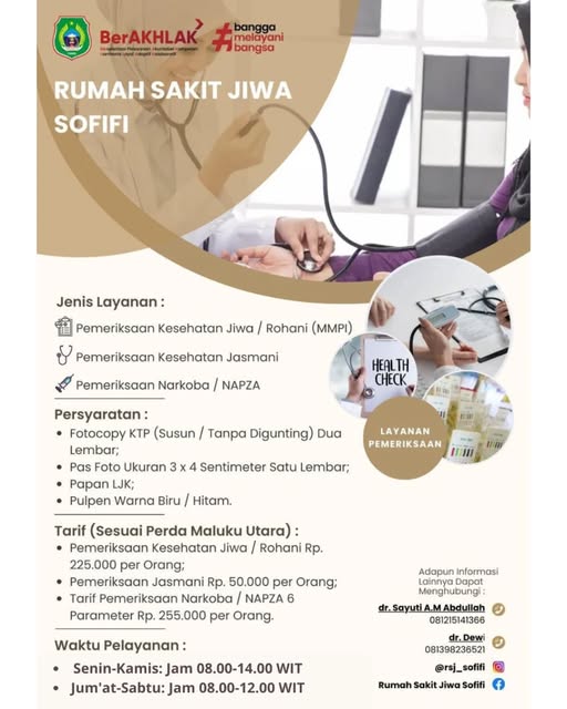 RSJ Sofifi membuka layanan Pemeriksaan Kesehatan